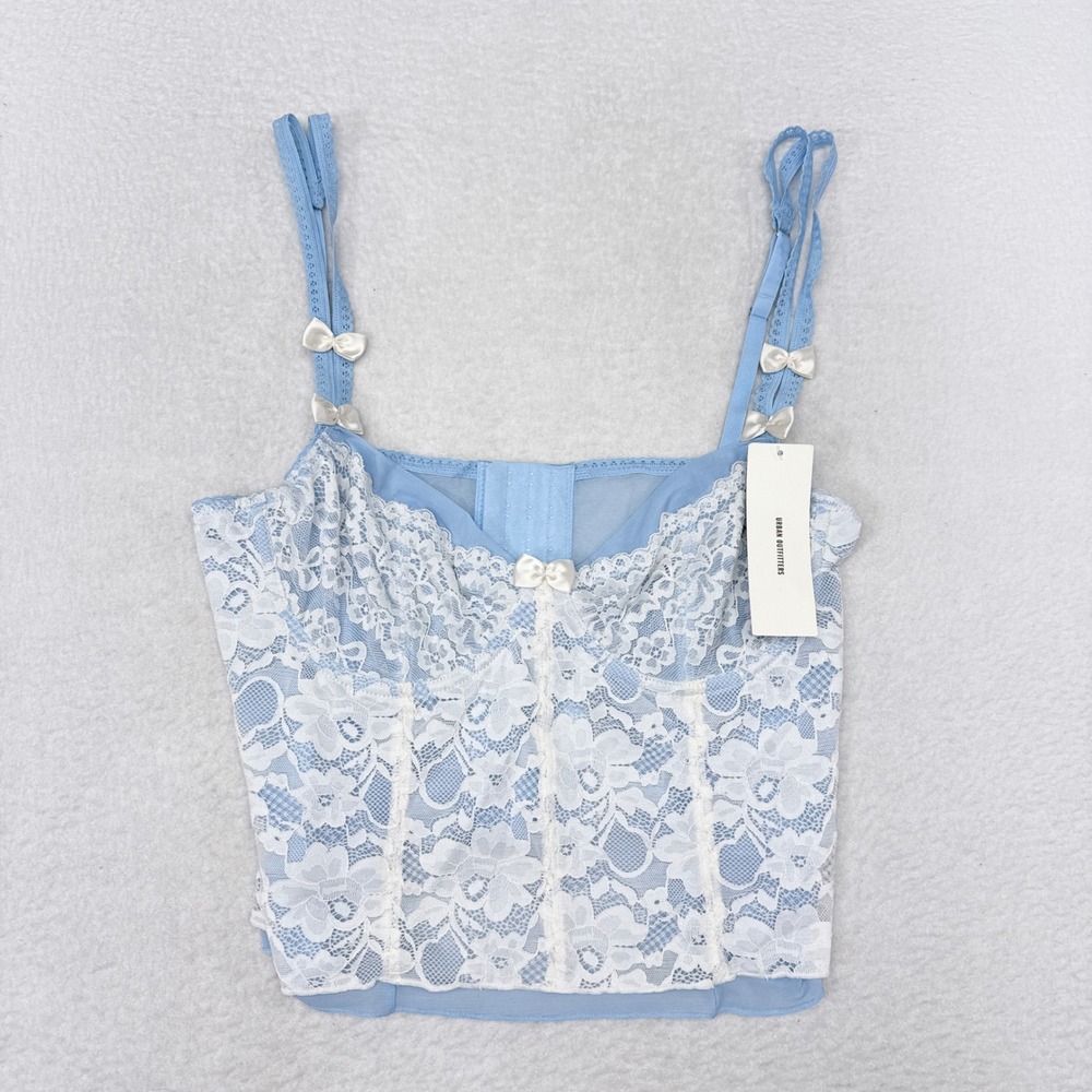 Urban Outfitters Out From Under Corset Top Size XL Blue Floral Lace Y2K NEW